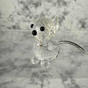 Vintage Swarovski Austrian Lead Crystal Faceted Cat With Posable Metal Tail